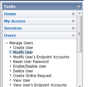 Image of the task pane in the User Console